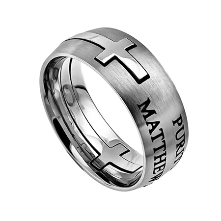 Men's Silver Square Double Cross Ring