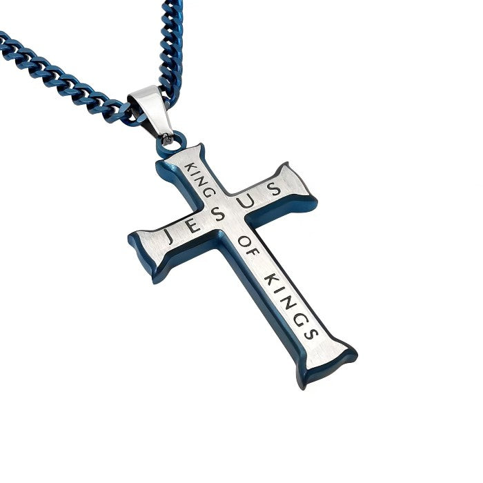 Blue Iron Cross Necklace