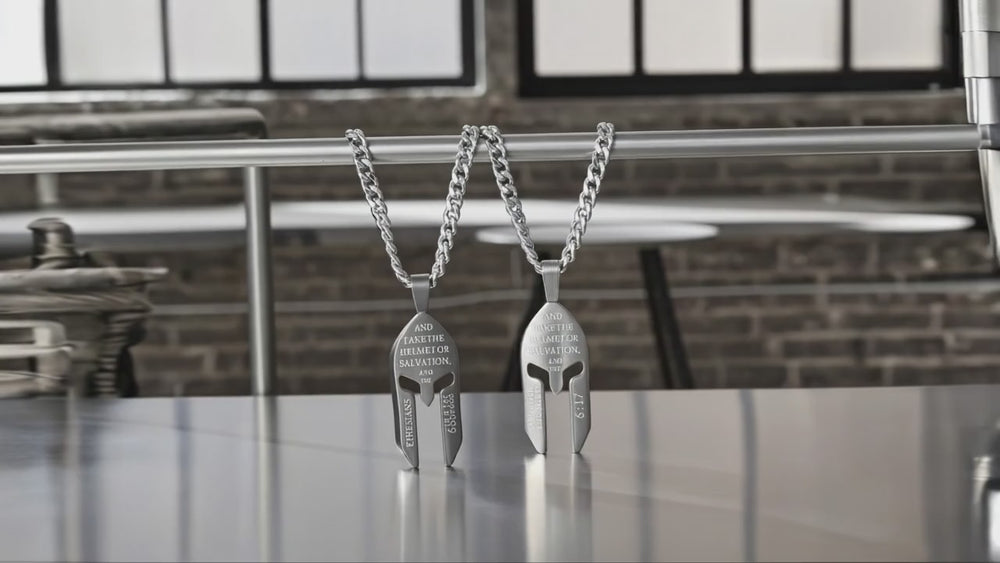 
                
                    Load and play video in Gallery viewer, Black Helmet Necklace
                
            