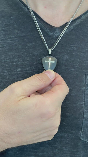 
                
                    Load and play video in Gallery viewer, Black R2 Shield Cross Necklace
                
            