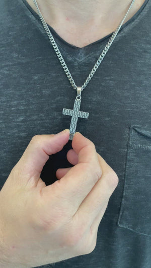 
                
                    Load and play video in Gallery viewer, Men&amp;#39;s Silver Diamond Back Cross Collection
                
            