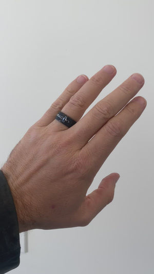 
                
                    Load and play video in Gallery viewer, Men&amp;#39;s Black Diamond Back Cross Ring
                
            