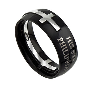 
                
                    Load image into Gallery viewer, Men&amp;#39;s Black Square Double Cross Ring
                
            