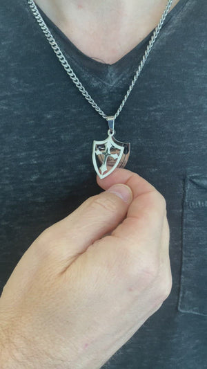 
                
                    Load and play video in Gallery viewer, Two Piece Shield Cross Necklace
                
            