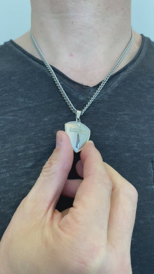
                
                    Load and play video in Gallery viewer, Silver Shield R2 Cross Necklace
                
            