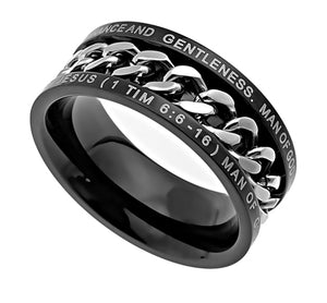 Armor of God Black Neo Cross Ring  Men's Scripture Rings on