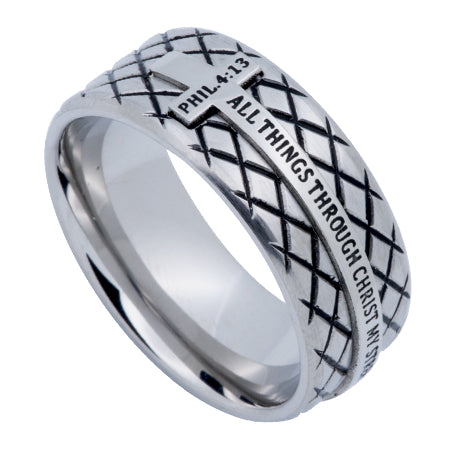 Men's Silver Diamond Back Cross Ring
