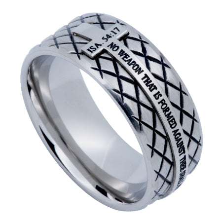 Men's Silver Diamond Back Cross Ring