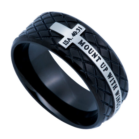 
                
                    Load image into Gallery viewer, Men&amp;#39;s Black Diamond Back Cross Ring
                
            