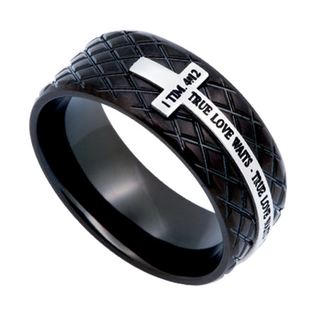 
                
                    Load image into Gallery viewer, Men&amp;#39;s Black Diamond Back Cross Ring
                
            